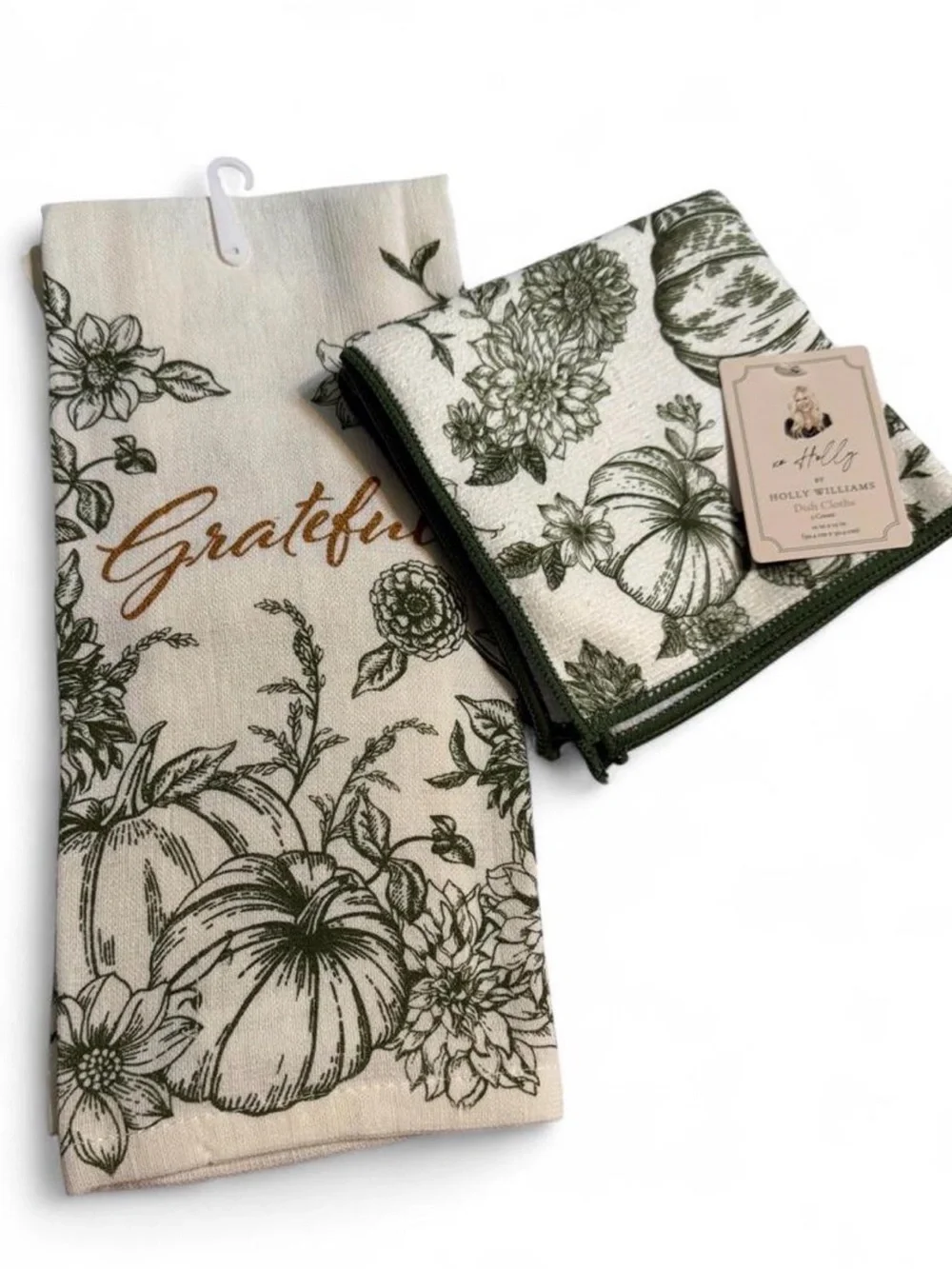 New “Grateful” Pumpkin Floral Kitchen Towels Set